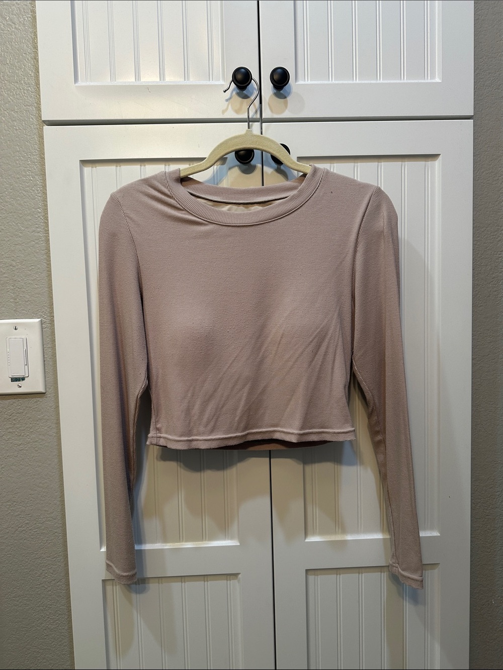 Klassy Network Long-Sleeve Cropped Top - Light Mauve (has padding!)